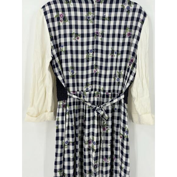 Allison Che Vintage Dress Womens 16 Blue White Check Print Maxi Vest Ruffles - Picture 12 of 16